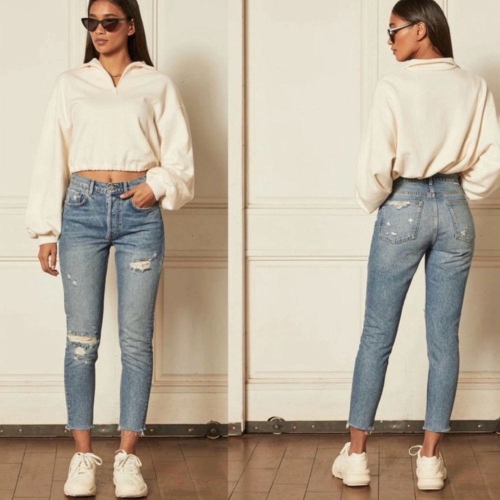 Boyish Billy High Rise Skinny Jeans Size 23 Rigid Button fly Medium Wash Raw Hem